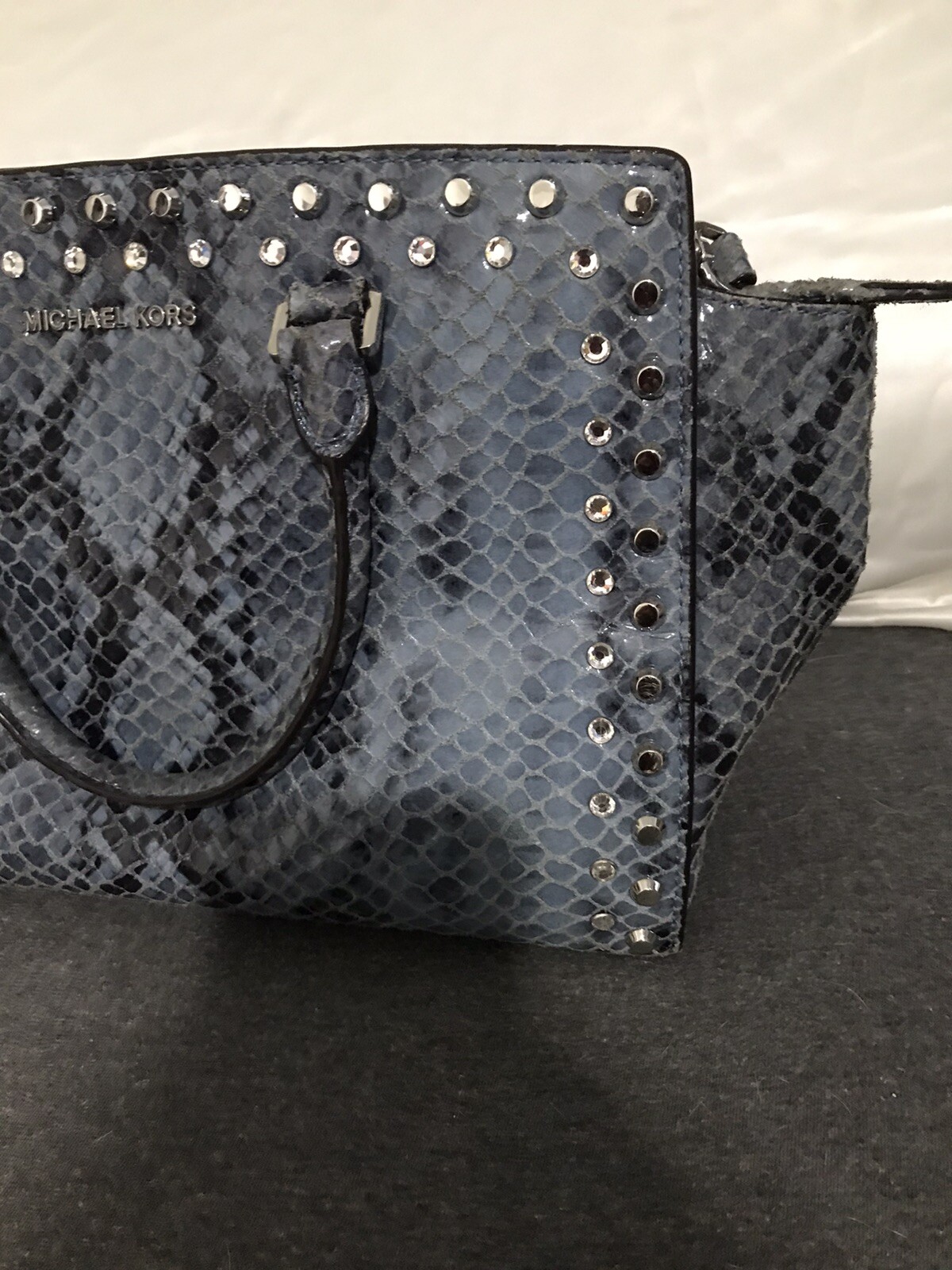 Michael Kors Selma Blue Embossed Python Satchel - image 2