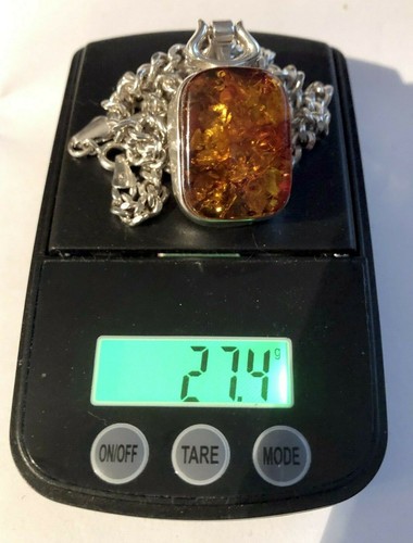 Collana in argento sterling 925 con grande pietra pendente ambra ~ catena 20" ~ 27,4 g - Foto 6 di 6