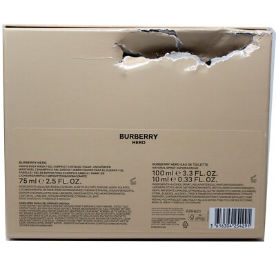 BURBERRY HERO 3 PIECE GIFT SET EAU DE TOILETTE SPRAY 100 ML/3.3 FL