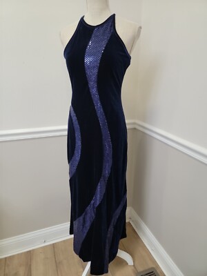 VNG'90s Y2k Maxi Dress Jump Apparel Slinky Velvet Blue /Spaghetti Halter  Dress | eBay
