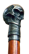 Nautical Handmade Antique Black Finish Skull Head brown wooden Walking Stick