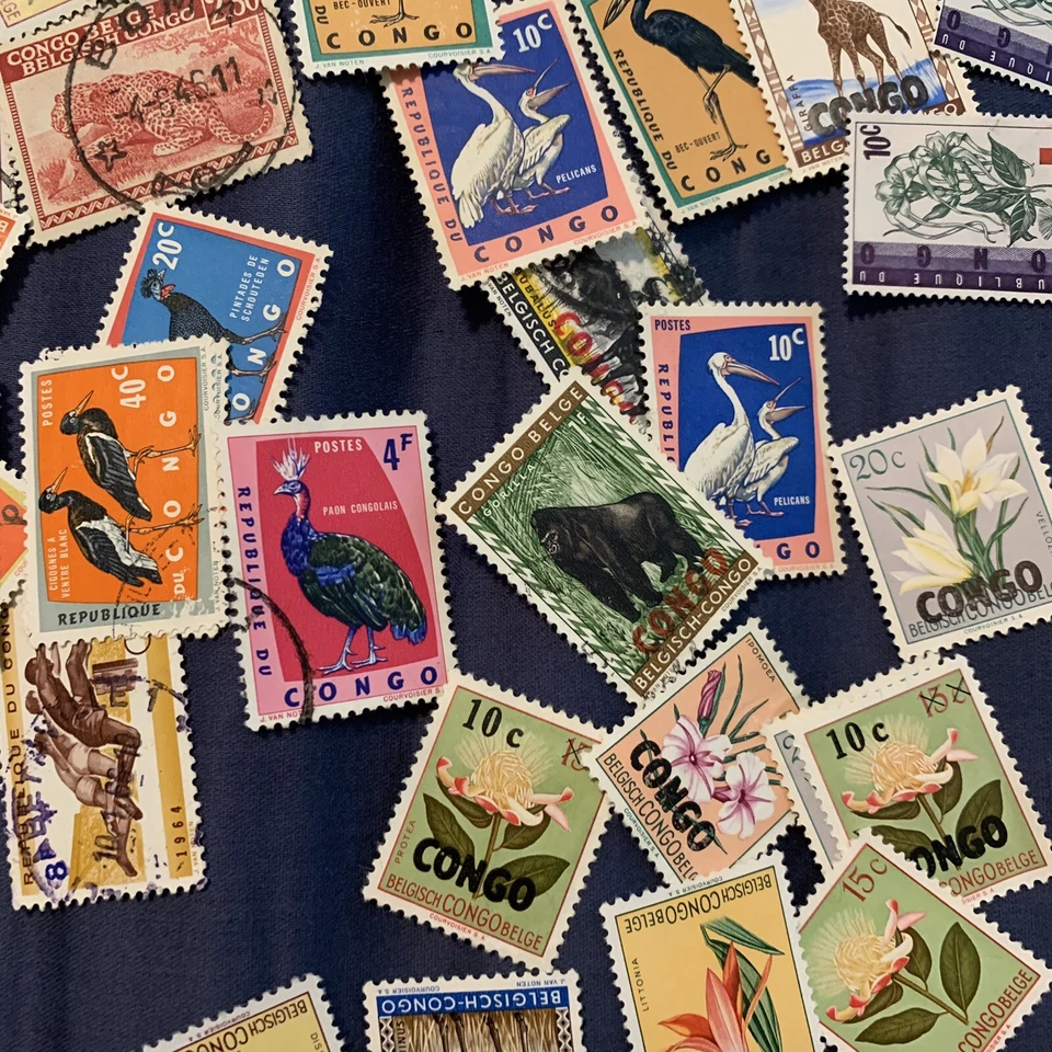 LOTE DE SELLOS DEL CONGO BELGA DEL CONGO, COMO NUEVOS, USADOS, SOBREIMPRESIONES, BLOQUE, ANIMALES, FLORES Foto 3 de 4