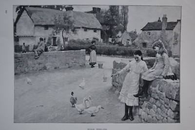 LÄNDLICHES ENGLAND ANTIKER HOLZSTICH VON J. JOHNSTONE NACH FRED BROWN CASSELL