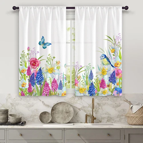 2X Rod Pocket Floral Blackout Valance Kitchen Waterproof Window Curtains Drapes - Picture 7 of 54