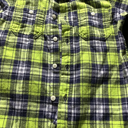OshKosh B'gosh Flannel Shirt Boys Size 6 Green Blue Plaid Button Farm Fall Dress - Picture 3 of 8