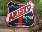 VINTAGE ARISTO UNION MOTOR OIL CO. PORCELAIN GAS STATION PUMP SIGN 11" X 11"