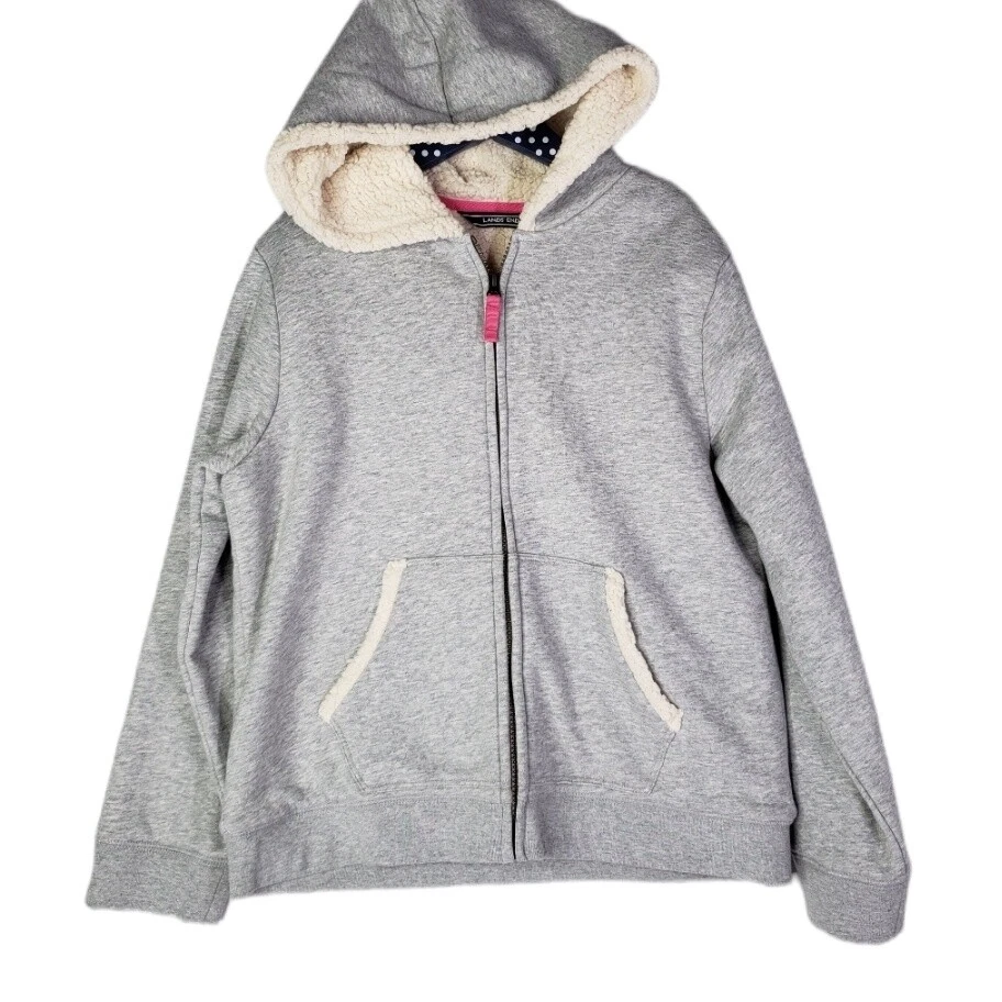 Landsu0026#039; End Sherpa Lined Full Zip Hoodie Girls 10-12+ Plus Grey  Sweatshirt | eBay