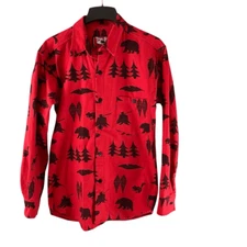 True Grit Nature Print Button Down Shirt Trees Bears Fish Moose Squirrel Size Sm