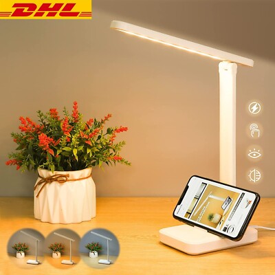 LED SCHREIBTISCHLAMPE TISCHLAMPE DIMMBAR LESELAMPE BÜROLEUCHTE 7W USB 3 FARBE