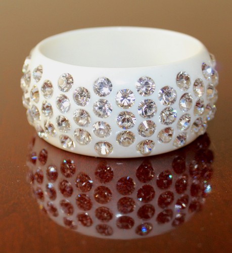 Swarovski Klar Kristall Armreif 2 Armbänder Schwarz & Weiß Harz Asche & Diamant Marke JP - Bild 2 von 6