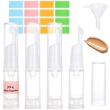 Pwsap 0.2oz 5ml Vacuum Cosmetic Travel Container 4 Foundation Pump Bottles wi...