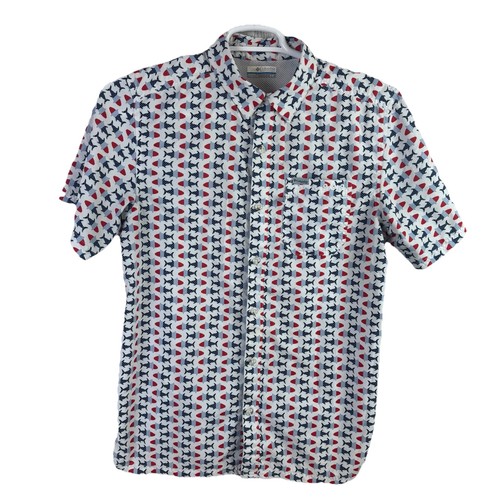 Columbia PFG Hemd Herren Small Omni Shade USA Flagge Gezeitenlager patriotisches Angeln