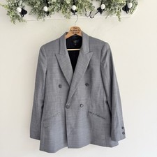 J.Crew 365 Houndstooth Plaid Double-Breasted Blazer Blue Gray Size 8