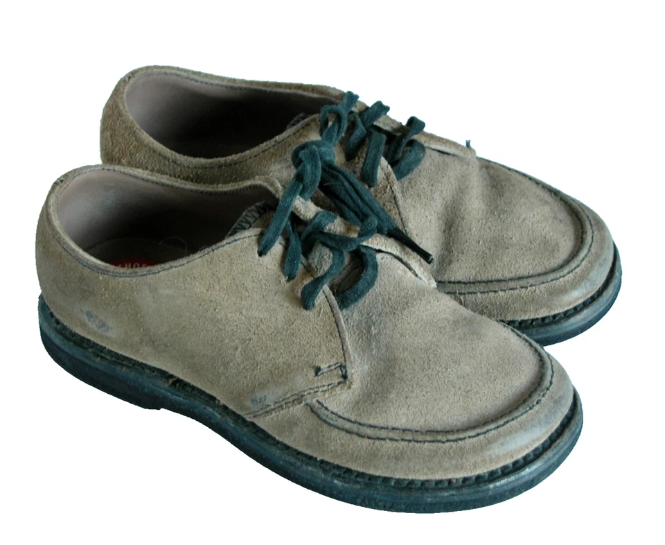 Zapatos de ganso rojo de colección años 40 para niños zapatos de gamuza marrón con pegatina Foto 3 de 4