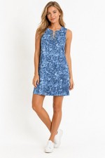 Michael Kors Women's Blue Tie Dye Sleeveless V-Neck Mini Shift Dress Size Large