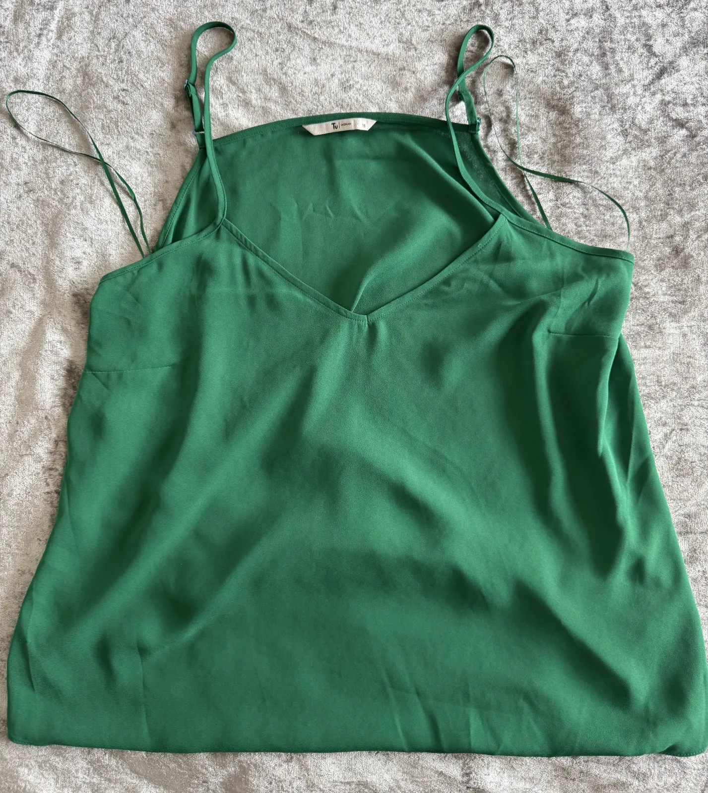 Tu Vest Top Womens UK16 Green Polyester V Neck Spaghetti Strap Satin Camisole