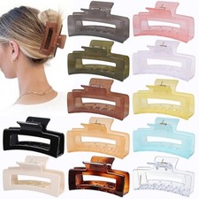 12 Pack Medium Square Claw Hair Clips, 3.5 x 2 x 1.1 inch, Shiny, 12 Jelly