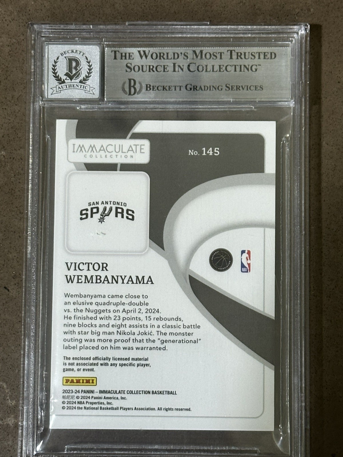 Victor Wembanyama  2023-24 Panini Immaculate - Rookie  Patches Auto RC BAS 10 🔥 view 2