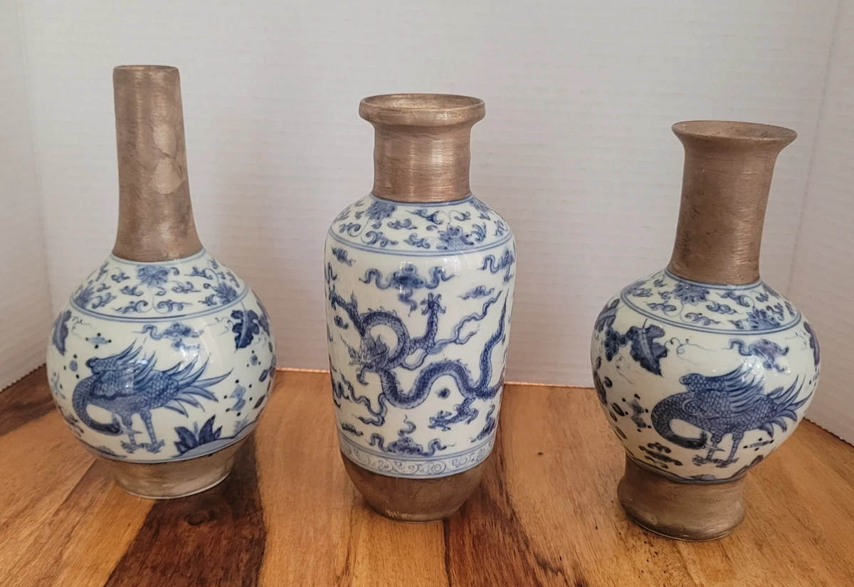 蓝色中国古董花瓶| eBay