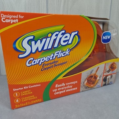 New SWIFFER Carpet Flick Starter Kit Sweeper Cleaner + 4 Cleaning Cartridges