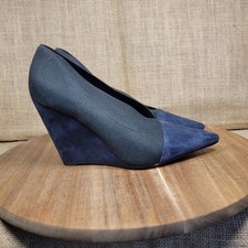 Nine West Wedge Heels Black Blue Suede Pointed Toe Womens 7.5 Slip On Dress Shoe