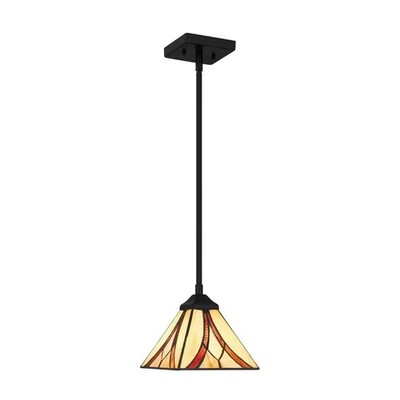 Tiffany Glass Pendant Light Matte Black Mission Style Island Hanging Fixture