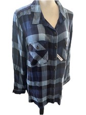 NWT TERRA & SKY 1X (16W-18W) BLUE PLAID LONG SLVS BUTTON UP SHIRT POCKETS VISCOS