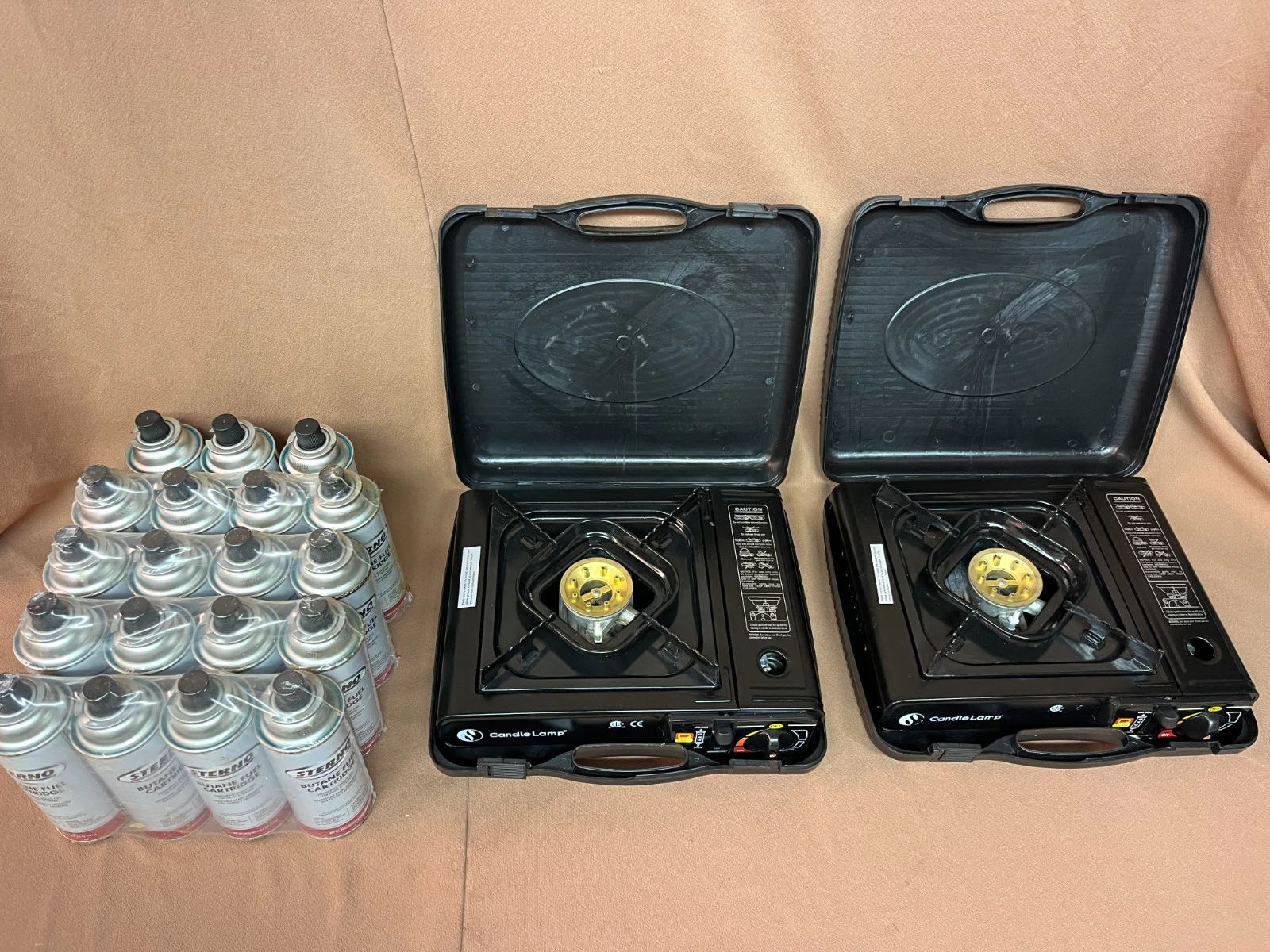 Cassette Cookers Candel Lamp Model BDZ-155-A Qty 2 with 19 New Cans of Butane