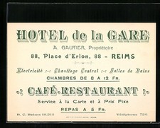 Representative card Reims, Hotel de la Gare, Place d'erlon 88, owner A. Gautier 