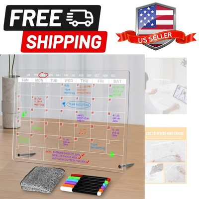 Acrylic Dry Erase Calendar Board to Do List Desktop Clear Memo Note Board, 9x...