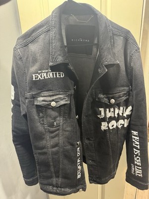 John Richmond Denim Jacket Men s M/L ''Junk Rock'' ''Exploited'' Graphic NWT