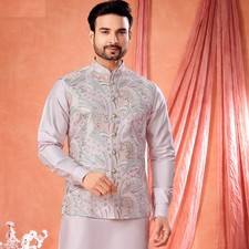3 Pc Mens Designer Wedding Bollywood Traditonal Wear Kurta Payjama Jacket Set