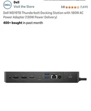 Dell WD19TB Thunderbolt 3 Docking Station W/ 180W AC Power Adapter OPEN BOX NEW!