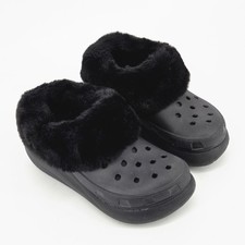 Crocs Furever Crush Black Faux Fur Lined Platform Clogs Shoes Women's 6 Men's 4