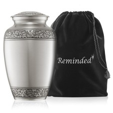 Adult Brass Cremation Urn for Human Ashes - Silver with Velvet Bag