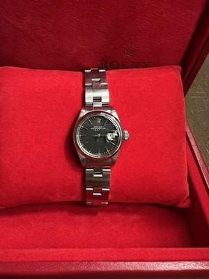 Rolex Oyster Perpetual Date 6916 Damen Automatik Uhr Edelstahl schwarz mit Box