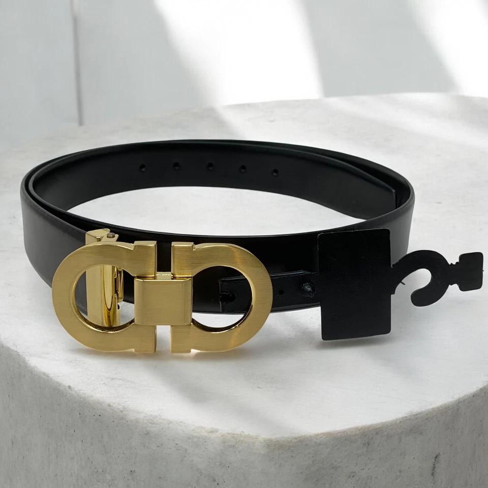 NEW Marco Valentino Black/Brown Reversible Leather Belt Brushed Gold Buckle NWT - Image 2 of 4