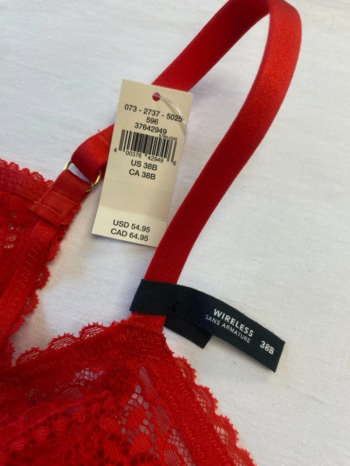 Sujetador de encaje de cachemira push up inalámbrico Aerie Real Power -- ROJO DE VACACIONES 38B Foto 4 de 4