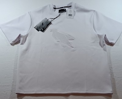 Stone Falcon Logo Men's T-Shirt M White Solid Poly Spandex Knit Crew Neck SS