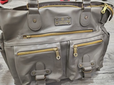 6 Pack Fitness Travel Fit Large Gray Gym Bag, 7 Pockets, Gold Hardware
