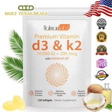 High Potency Vitamin D3 K2 Capsules Fast Absorption, Non-GMO, 120PCS