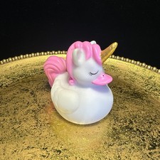 Unicorn Rubber Duck Collectible Figure White Pink Mane Horse Jeep Gold Horn