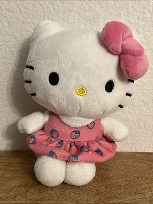 Hello Kitty White Cat In Pink Strawberry Dress Sanrio 6.5  Stuffed Plush Toy