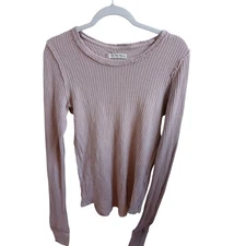 Free People We The Free  Womens Waffle Knit Thumbhole Top Rose Quartz Henley  L