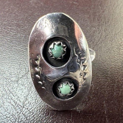 Native American 925 Sterling Silver Turquoise Ring Size 6.5, 3.46 g, Handmade