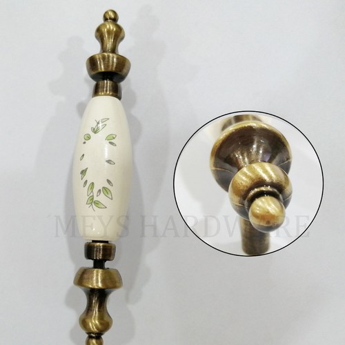 MFYS Vintage Bronze Weiß Keramik Blatt Muster Schrank Pull Home Hardware - Bild 3 von 6