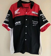 Honda TES Racing Team Men 2XL Red Black Button Up Embroidered Patch Short Sleeve
