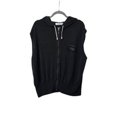 Vintage Iceberg Gilmar Black Hooded Sleeveless Full Zip Logo Knit Top, Men's XXL