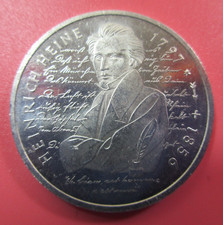 1997 D HEINRICH HEINE 0.625 Silver 10 Mark Coin - 15 grams