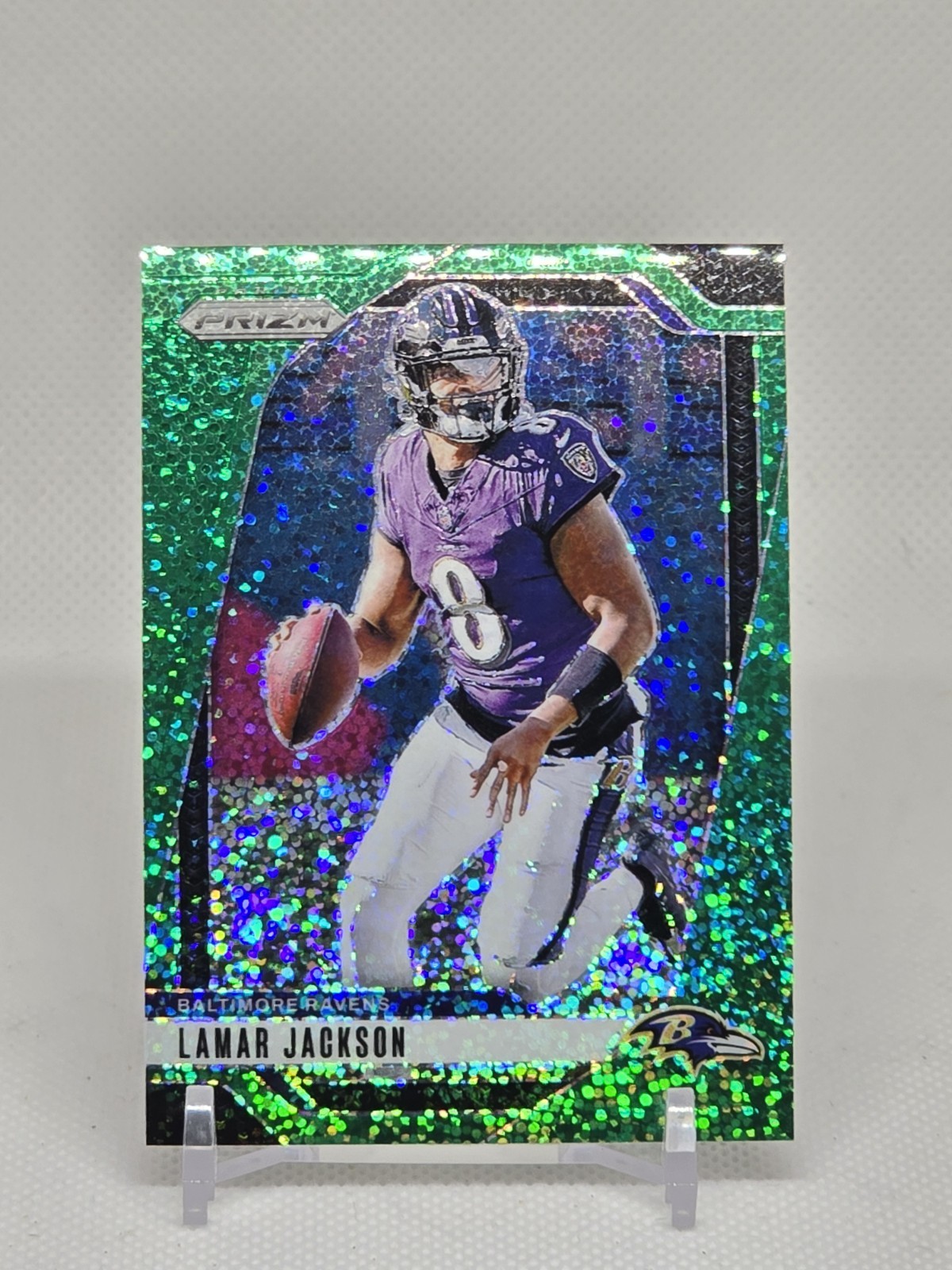Lamar Jackson 2024 Panini Prizm #19 Green Sparkle Prizm /8